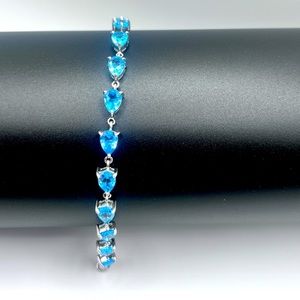 NWT Shane Co 11ct Blue Topaz Tennis Bracelet Pear Shaped (7.5 in)